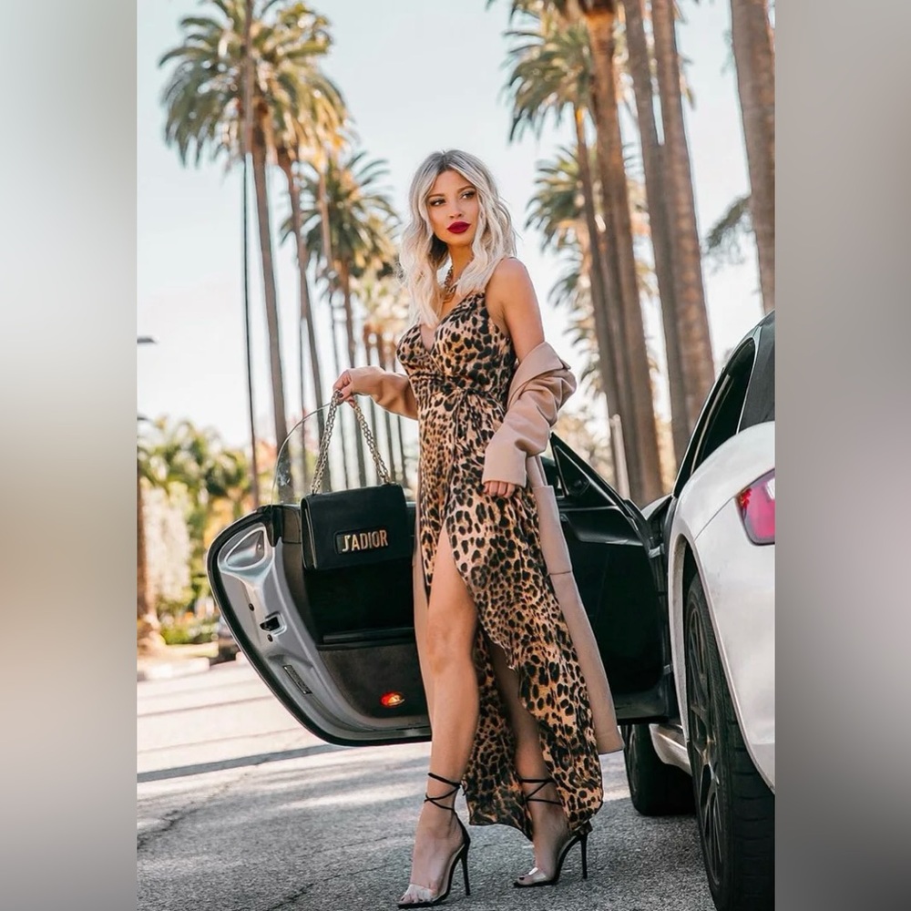 Leopard Print Dress with Beige Coat